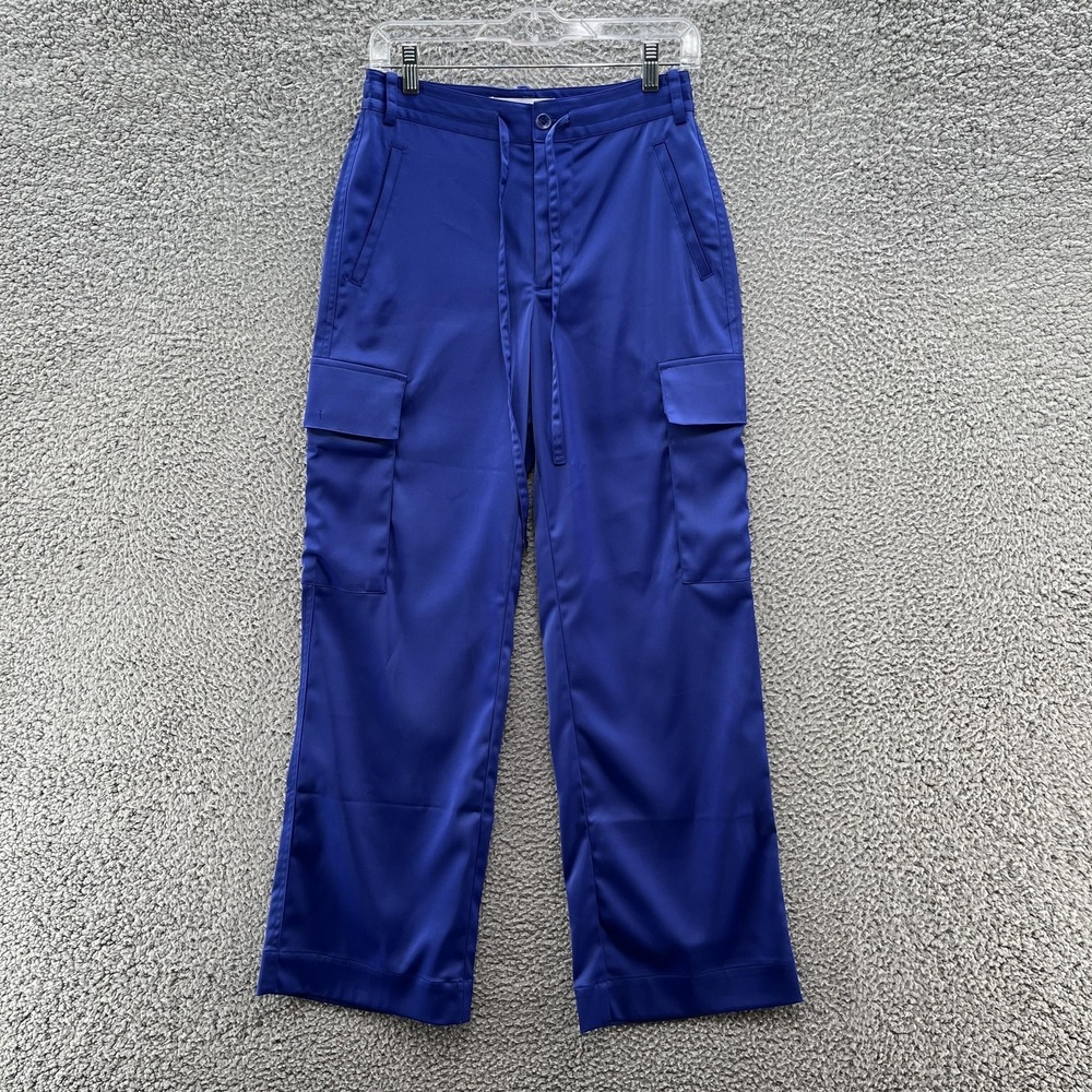 Proenza Schouler White Label Pants Womens 2 Blue Satin Cargo Straight Leg Party